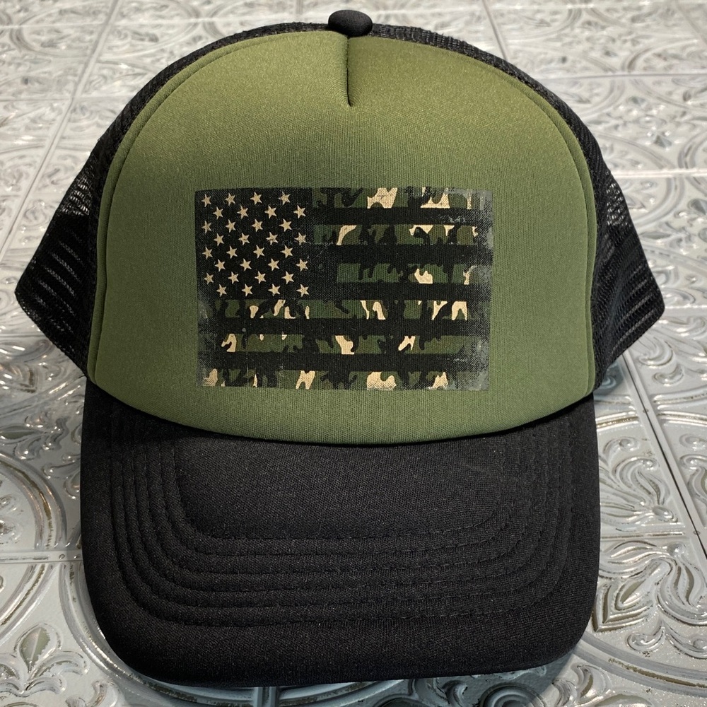 Weekend Soul Camo American Flag Trucker Hat Green & Black Adjustable Snapback